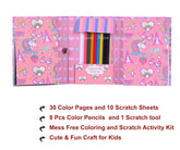 30 Pages Colouring Book Set With 8 Colour Pencils And 10 Scratch Reveal Pages - EKSS0197
